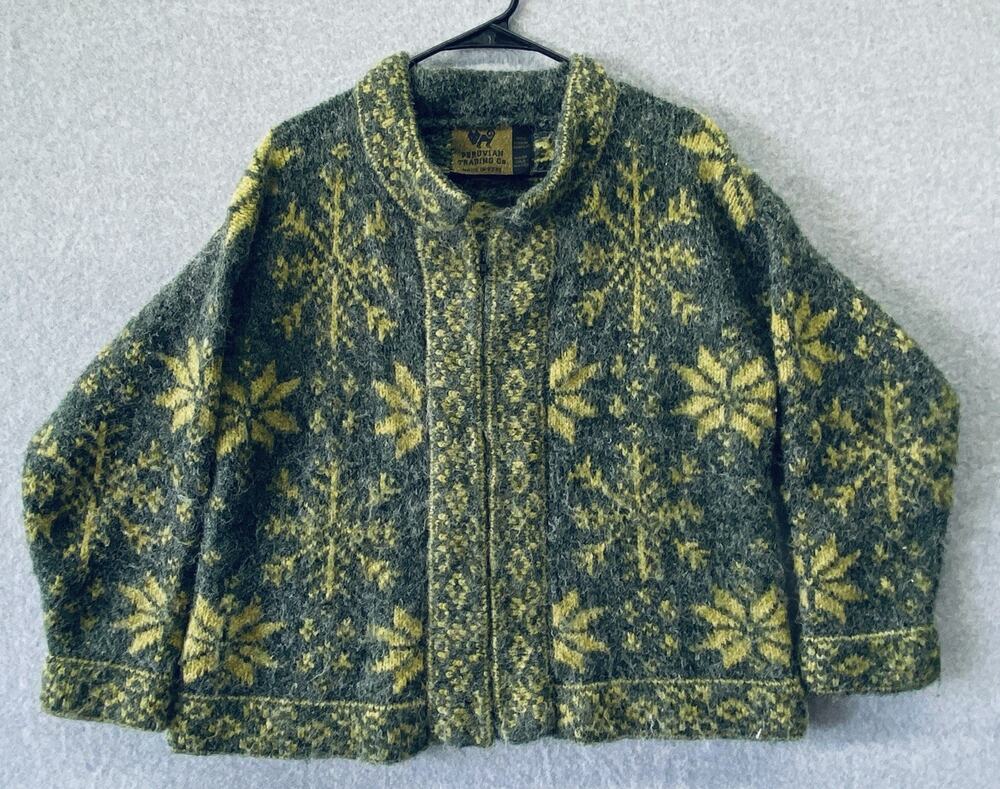 LUX Peruvian Trading Co Sweater Jacket L Art to Wear Nordic Icelandic Ski Zip